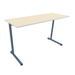 TABLE S2 2 PERSONNES 50*1300 T6 BLEU D'ALUMINE - PLATEAU SERINGA - CHANT ABS BLANC
